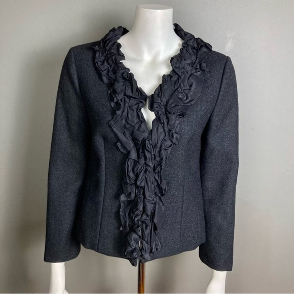 J.‎ Crew blazer women's size 6 charcoal gray wool silk ruffle collar Chimera